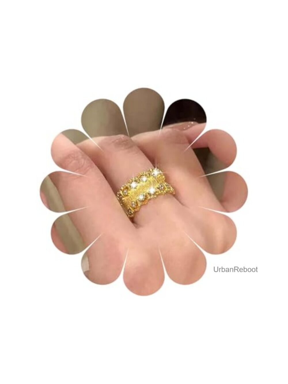 Vintage Chunky Band Ring Open Hammered Wide Gold Ring Small CZ Knuckle Finger